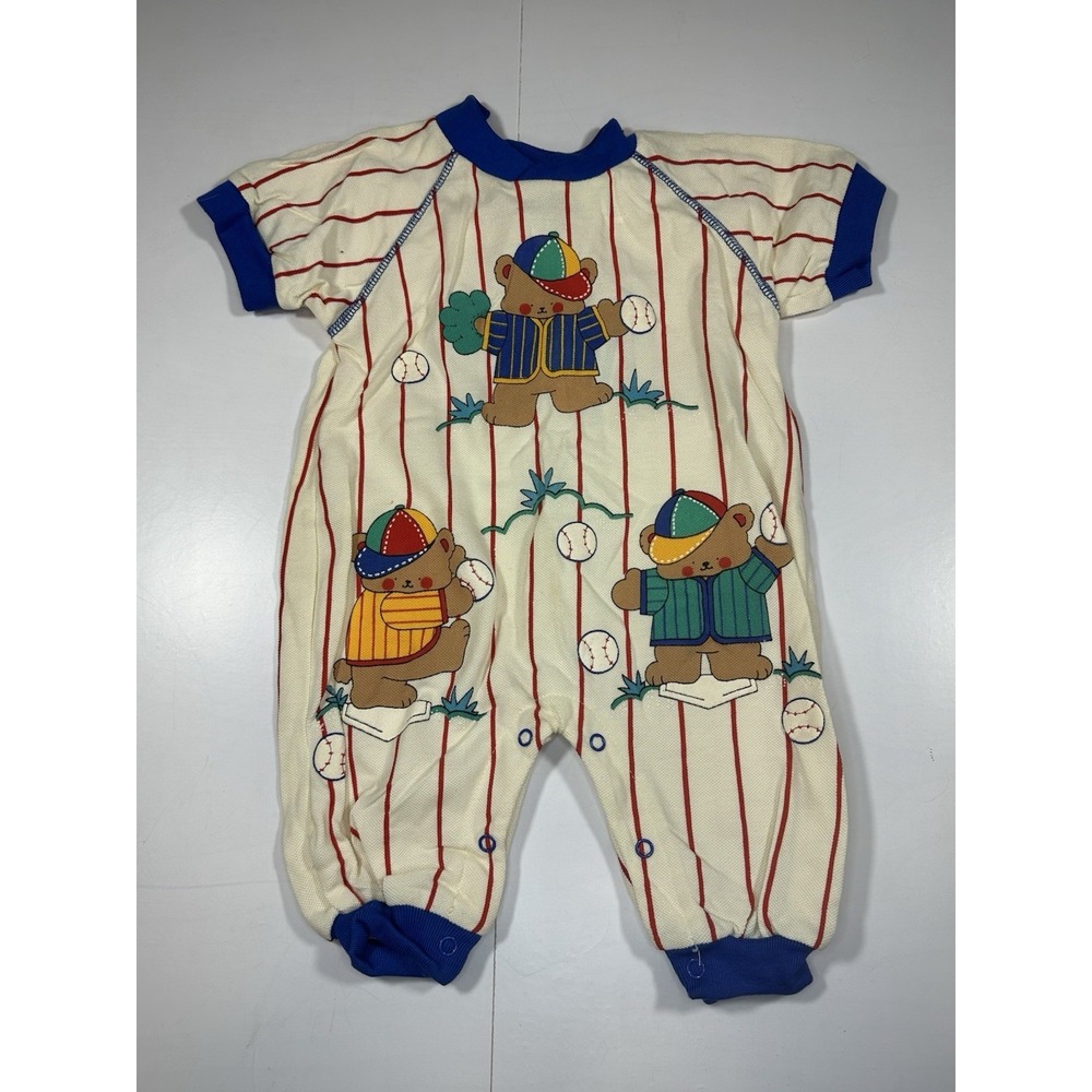 Small Steps Boys Bear Baseball‎ 1pc romper Outfit 3-6 month Vintage 90's NWT